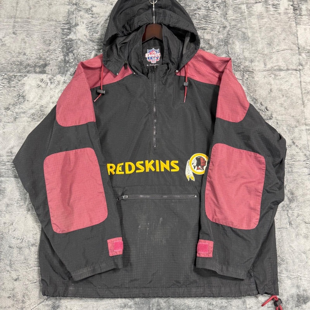 Vintage Washington Redskins NFL Windbreaker Phenom Pullover Jacket‎ Black XL